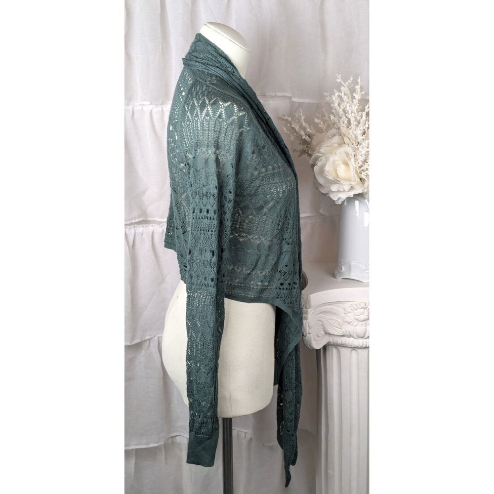 Peruvian Connection Green Crochet Open Bolero Cardigan Size M - Picture 5 of 13
